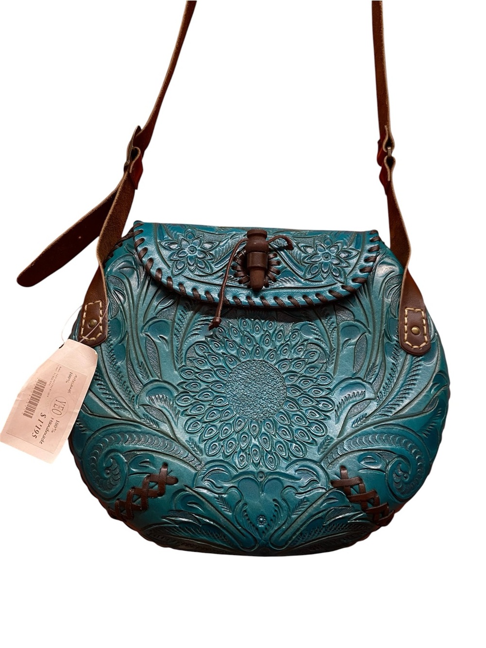 NWT Alejandro Yeo Teal Tooled Leather Crossbody Bag - Women